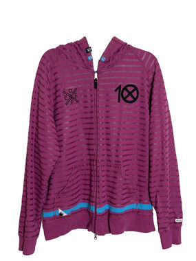 10 Deep Full Zip Hoodie Purple Striped Streetwear Early 2000s 2010s Size XL